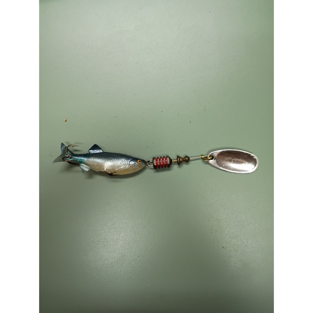 Vintage Inline Spinner Fishing Lure Realistic Minnow Body Silver Willow Blade